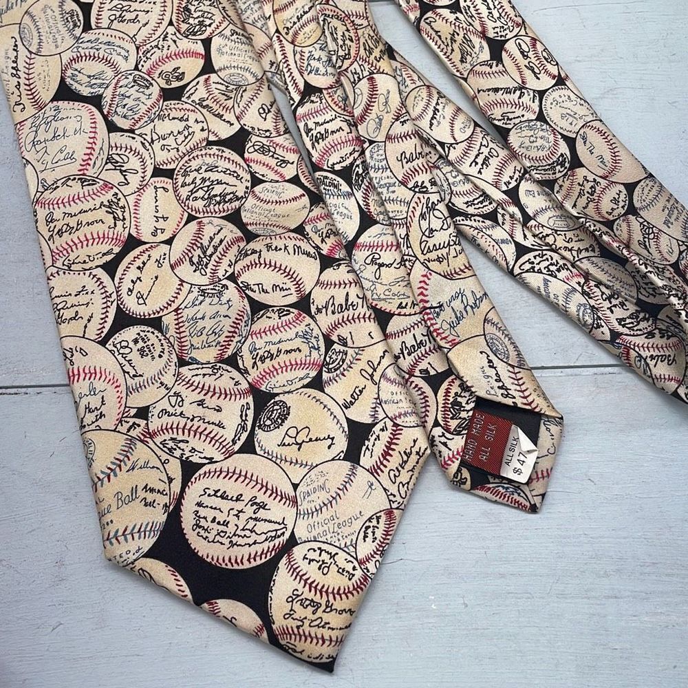 Museum Artifacts Silk Ties‎ For Mens Cream Baseball Theme Pure Silk Vintage